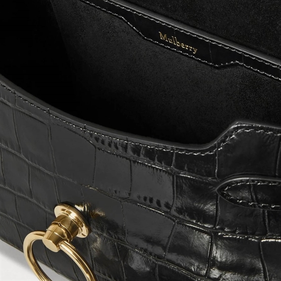 Mulberry Small Amberley Satchel Top Handle Black Shiny Small Croc